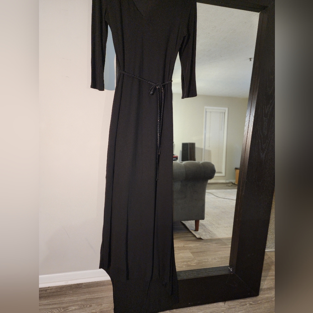Calvin Klein black belted evening gown